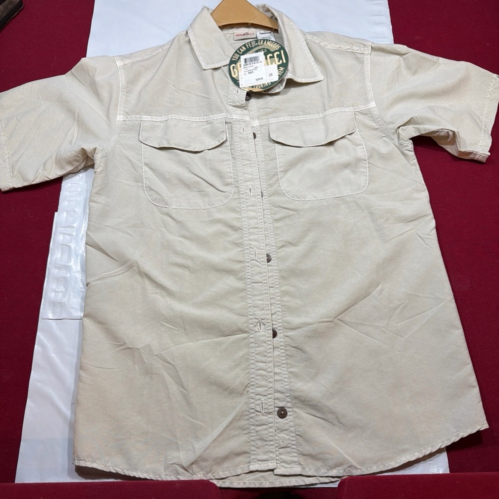 GRAMICCI Tan Calypso Shirt Button Up, Nylon Hiking Top, Short Sleeves, Women’s S